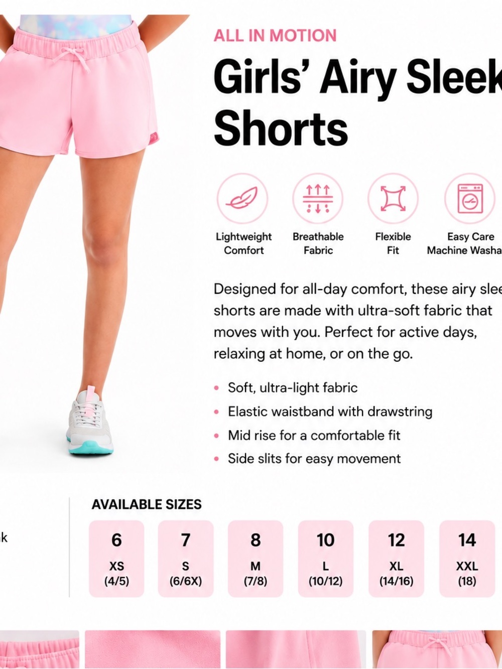 all in motion Girls' Pink Athletic Shorts